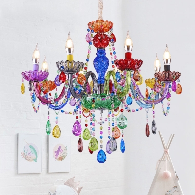 Kindergarten Candle Chandelier Crystal 6/8 Lights Decorative Color Suspension Light