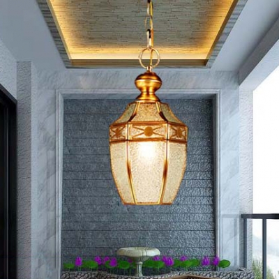 Lantern Shape Restaurant Suspension Light Glass 1 Light Traditional Pendant Lamp in Brass