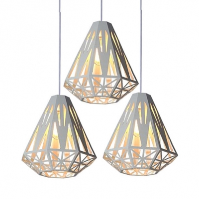 Living Room Diamond Hanging Lamp Metal 3 Lights Industrial Ceiling Light Black/White Pendant Light