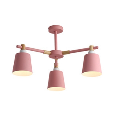 Macaron Loft Bucket Chandelier Metal 3/6/8 Lights Green/Pink/White Hanging Light for Girls Bedroom