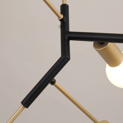 Metal Linear Arm Hanging Lamp 5 Lights Metal Chandelier in Black & Gold for Study Room