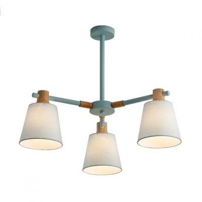 Metal Tapered Shade Pendant Light 3/6/8 Lights Nordic Style Chandelier in Sky Blue/Yellow for Bedroom