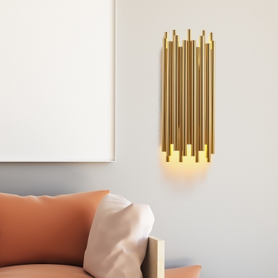 Metal Tube Sconce Light Dining Room Hallway 4 Lights Colonial Style Wall Lamp in Brass