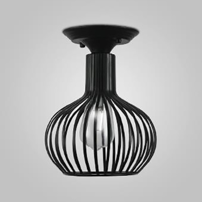 Metal Wire Frame Flush Mount Light Restaurant 1 Light Antique Stylish Ceiling Lamp in Black