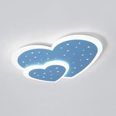 Modern Double Heart Ceiling Mount Light Metal Candy Colored LED Flush Light for Child Bedroom
