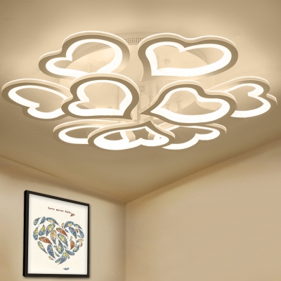 Modern Hearts Semi Flush Ceiling Light Aluminum 3/5/12 Heads Warm/White Light LED Ceiling Lamp
