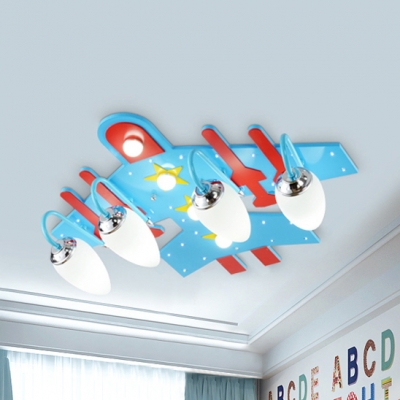 Modern Sky Blue Flush Ceiling Light Airplane Frosted Glass LED Ceiling Fixture for Baby Bedroom