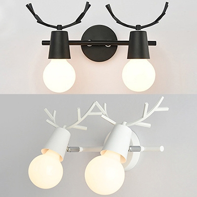 Modern Style Antlers Wall Light 2 Lights Metal Sconce Light in Black/White for Bedroom