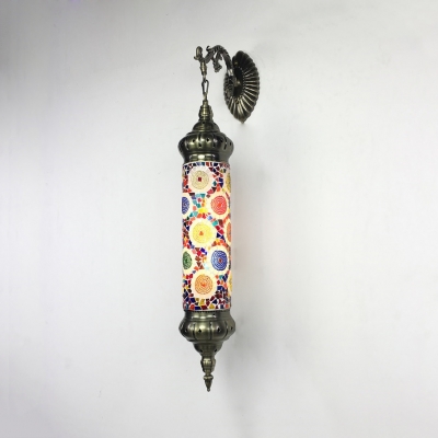 Moroccan Mosaic Tube Hanging Wall Light Stained Glass 1 Light Sconce Wall Lamp for Hotel Cafe