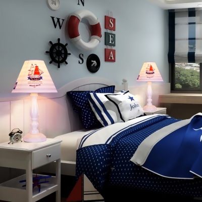 Nautical Style White Reading Light Rudder/Ship 1 Light Wood LED Desk Lamp for Bedroom