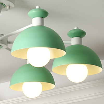Nordic Style Dome Ceiling Light 6 Lights Metal Chandelier with Macaron Color for Kindergarten