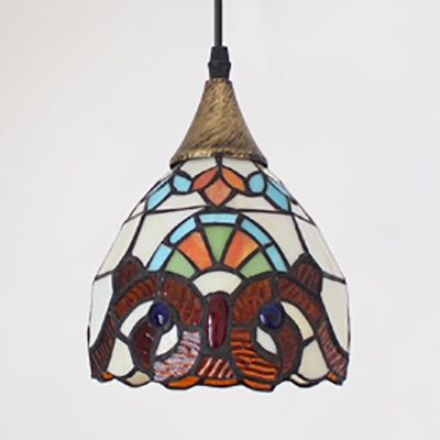 Rustic Style Bell/Dome Pendant Light 1 Light Stained Glass Suspension Light for Stair Hallway