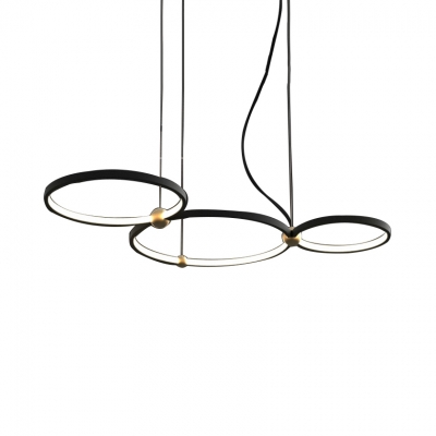 Simple Style Ring Chandelier Metal Black Pendant Light with Warm/White Lighting for Restaurant