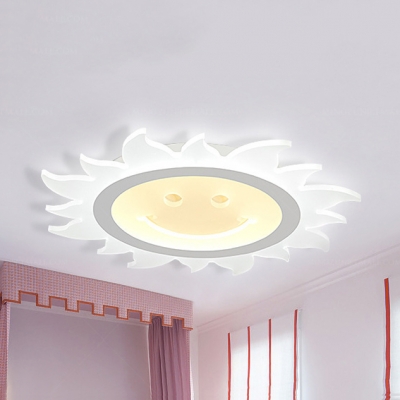 Smiling Sun Kindergarten Flush Mount Light Acrylic Cartoon LED Ceiling Light in Warm/White'