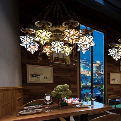 Stained Glass Star Shade Chandelier 6/9 Lights Tiffany Style Hanging Lamp for Shop Bar