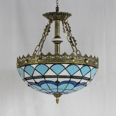 Tiffany Style Dome Hanging Lamp Stained Glass Engraved Chandelier for Dining Room Hotel