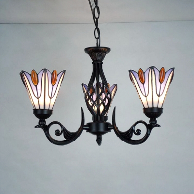Tiffany Style Hanging Lamp Petal 3 Lights Stained Glass Chandelier for Restaurant Bedroom