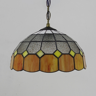 Tiffany Style Pendant Light Grid Dome Shade 12 Inch Glass Hanging Lamp for Bedroom Stair