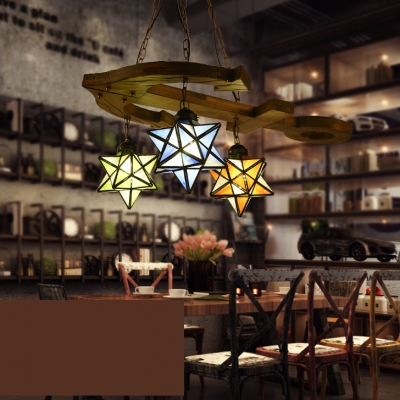 Tiffany Style Vintage Pendant Light Star Shade Stained Glass Chandelier for Restaurant  Hotel
