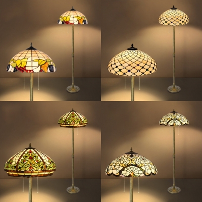 Tiffany Stylish Dome Floor Lamp Two Lights Stained Glass Standing Light for Bedroom Study Room