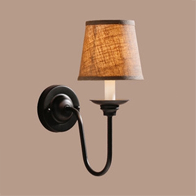 Traditional Tapered Shade Wall Light 1 Light Fabric Sconce Light in Black for Hallway Bedroom