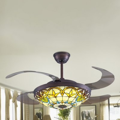 Victorian Dome Led Ceiling Fan With Invisible Blade Stained Glass