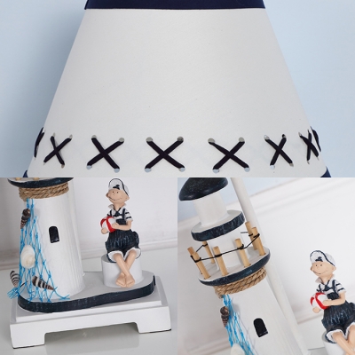 White Lighthouse LED Desk Light Dimmable 1 Light Nautical Style Fabric Nightlight for Bedroom
