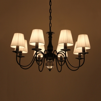 White Tapered Shade Pendant Light 5/6/8 Lights Traditional Fabric Metal Chandelier for Bedroom