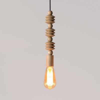 1 Head Bare Bulb Pendant Light with Decoration Asian Style Wood Hanging Light in Beige for Cloth Shop