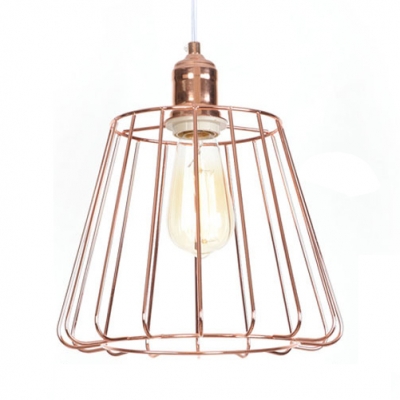 1 Light Caged Ceiling Light Rustic Style Metal Pendant Lamp in Rose Gold for Balcony Foyer