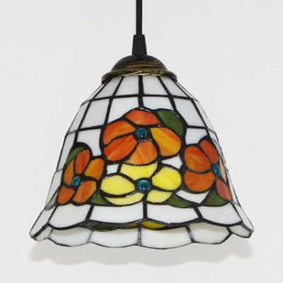 1 Light Floral Theme Pendant Lamp Rustic Style Stained Glass Hanging Light for Living Room