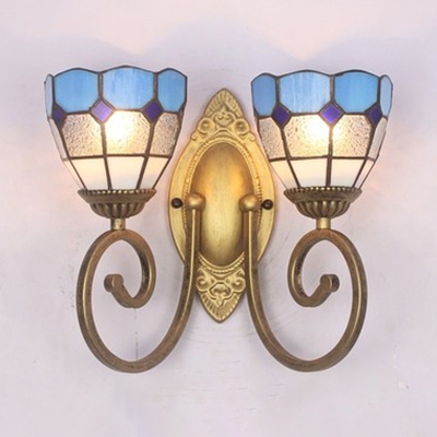 2 Lights Dome Sconce Light Mediterranean Style Clear/White Glass Wall Light for Living Room