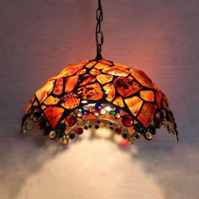 2 Lights Umbrella Pendant Light Tiffany Antique Multi-Color Agate Suspension Light for Foyer