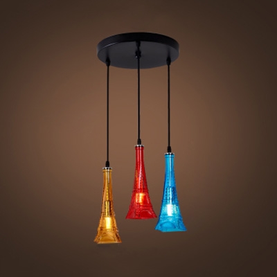 3 Lights Tower Island Lamp with Linear/Round Canopy Industrial Glass Hanging Light for Restaurant