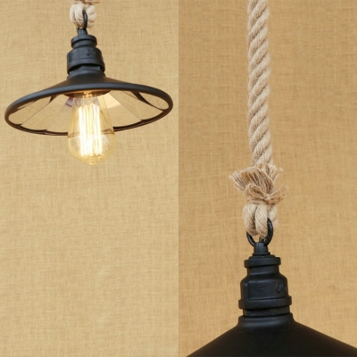 Cone Shade Dining Room Pendant Light Metal Rope Single Light Vintage Style Suspension Light