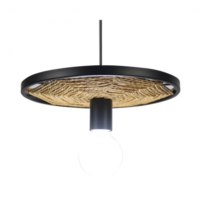 Linen Glass Open Bulb Hanging Light Cafe 1 Light Antique Style Pendant Light with Wheel in Black