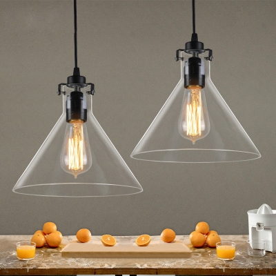 Clear Glass Cone Shade Hanging Light 1 Light Industrial Pendant Lamp for Study Room Restaurant