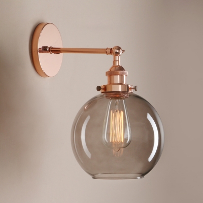 Bedroom Globe Shade Wall Light Smoke Gray Open Bulb 1 Light Antique Style Sconce Light