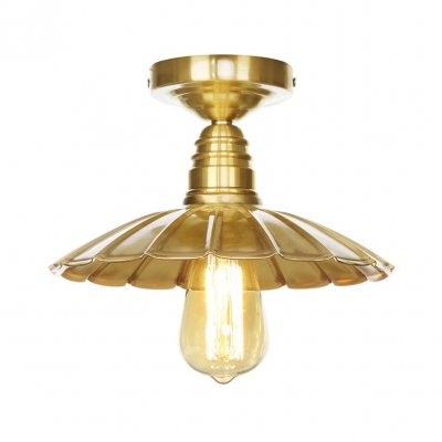 Vintage Circle/Scalloped Edge Ceiling Lamp Edison Bulb 1 Light Brass Flush Mount Light for Hallway