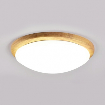 Bowl Shade Bedroom Ceiling Mount Light Wood Contemporary Flush Light with White Lighting