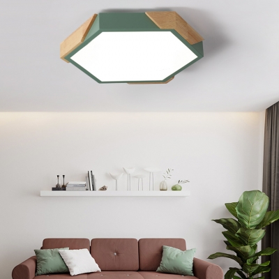 Candy Colored Hexagonal Flush Ceiling Light Nordic Stylish LED Ceiling Lamp in Warm/White for Girls Boys Bedroom