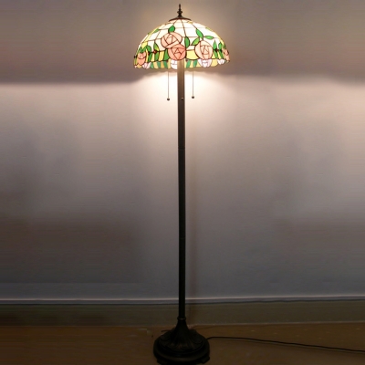 Stained Glass Cloud/Rose Floor Lamp 3 Heads Tiffany Vintage Standing Light for Living Room