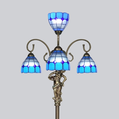 Tiffany Pretty Girl Floor Lamp Art Glass 4 Lights Blue/Green/Sky Blue/Yellow Floor Light for Restaurant