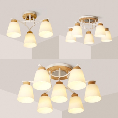 Frosted Glass Bucket Semi Flush Mount Light 3/5/7 Lights Modern Stylish Ceiling Light in White