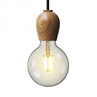 Simple Style Hanging Light Open Bulb 1 Head Clear Glass Wood Pendant