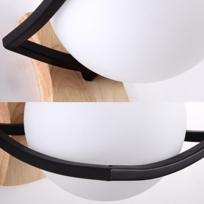 Globe Led Lighting White Glass Shade Wall Light in Black Finish