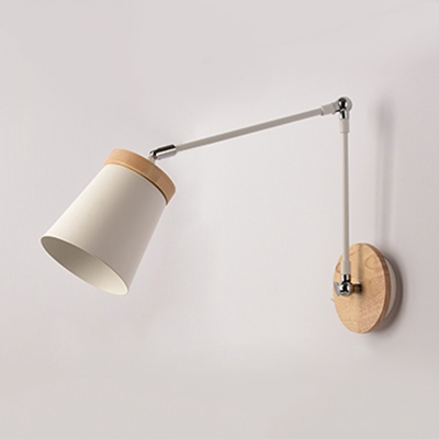 Rotatable Contemporary White Wall Light Single Light Wood Metal Sconce Light in White for Bedroom