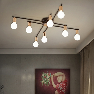 Metal Open Bulb Ceiling Lamp 6/8/10 Lights Contemporary LED Semi Flush Mount Light in Black for Restaurant