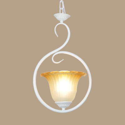American Rustic Flower Shade Pendant Light 1 Light Glass Hanging Lamp in Black/White for Balcony
