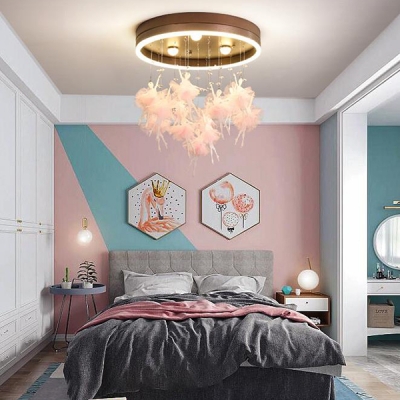 Black/Pink Fairy LED Flush Light Third Gear Romantic Acrylic Ceiling Fixture for Child Bedroom